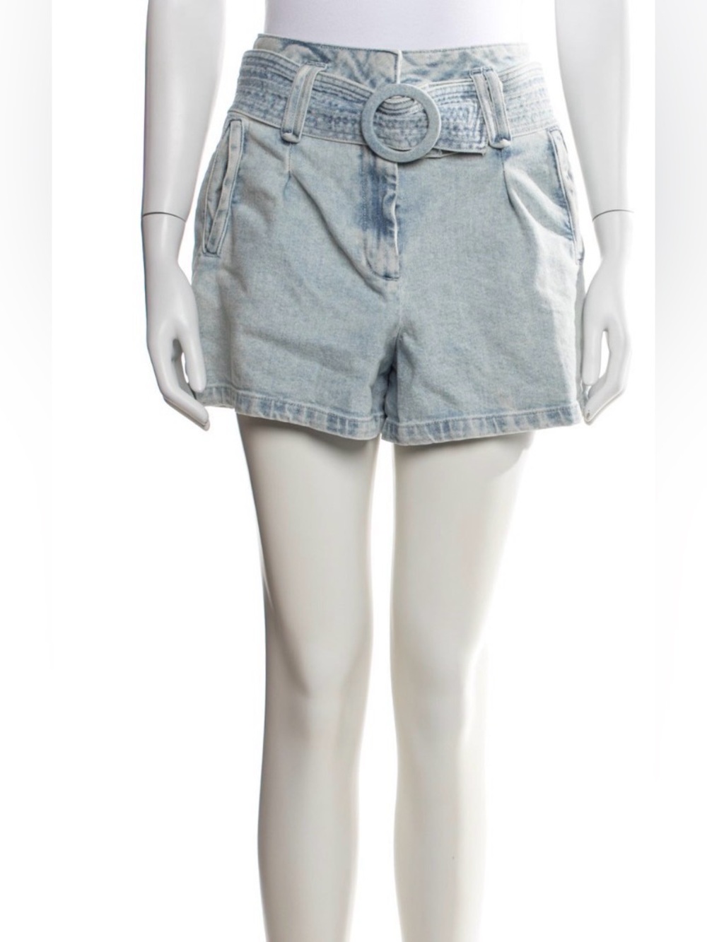 Sezane Light Blue Belted Denim Shorts